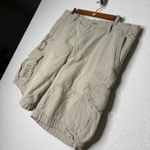 Aeropostale Khaki Cargo Shorts Mens 36 Tan Cotton Twill Multi Pocket